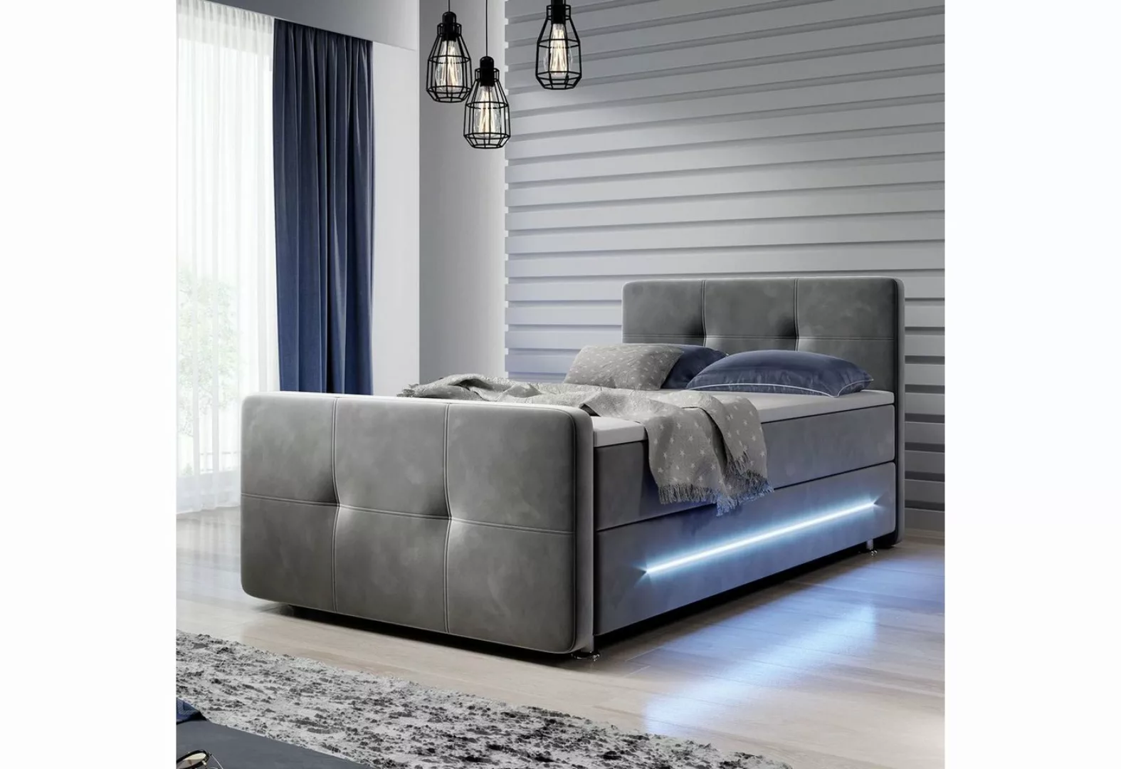 Juskys Boxspringbett Houston, 120x200 cm, Bonell-Federkernmatratzen, Topper günstig online kaufen