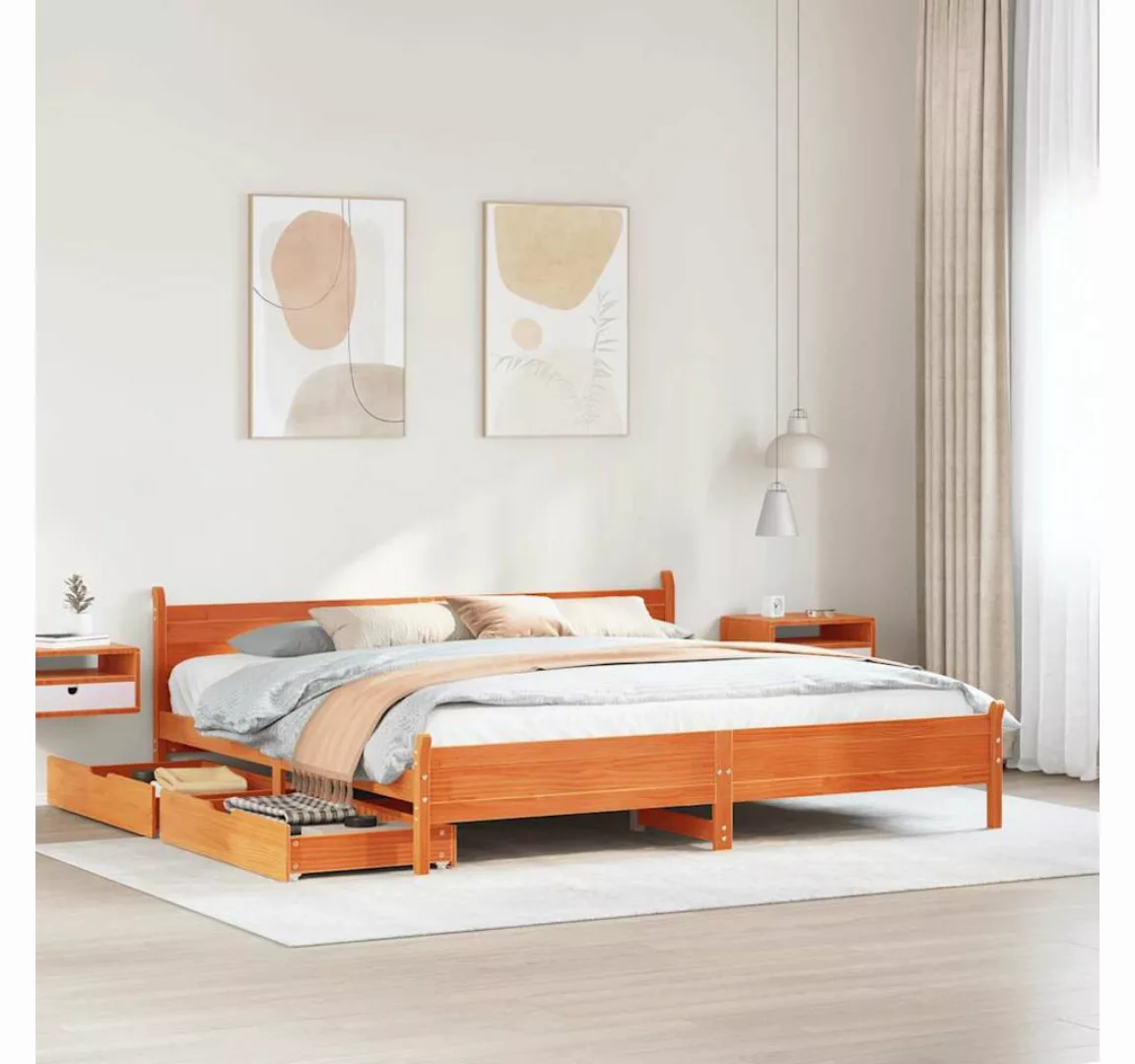 vidaXL Bett, Massivholzbett ohne Matratze Wachsbraun 180x200 Kiefernholz günstig online kaufen