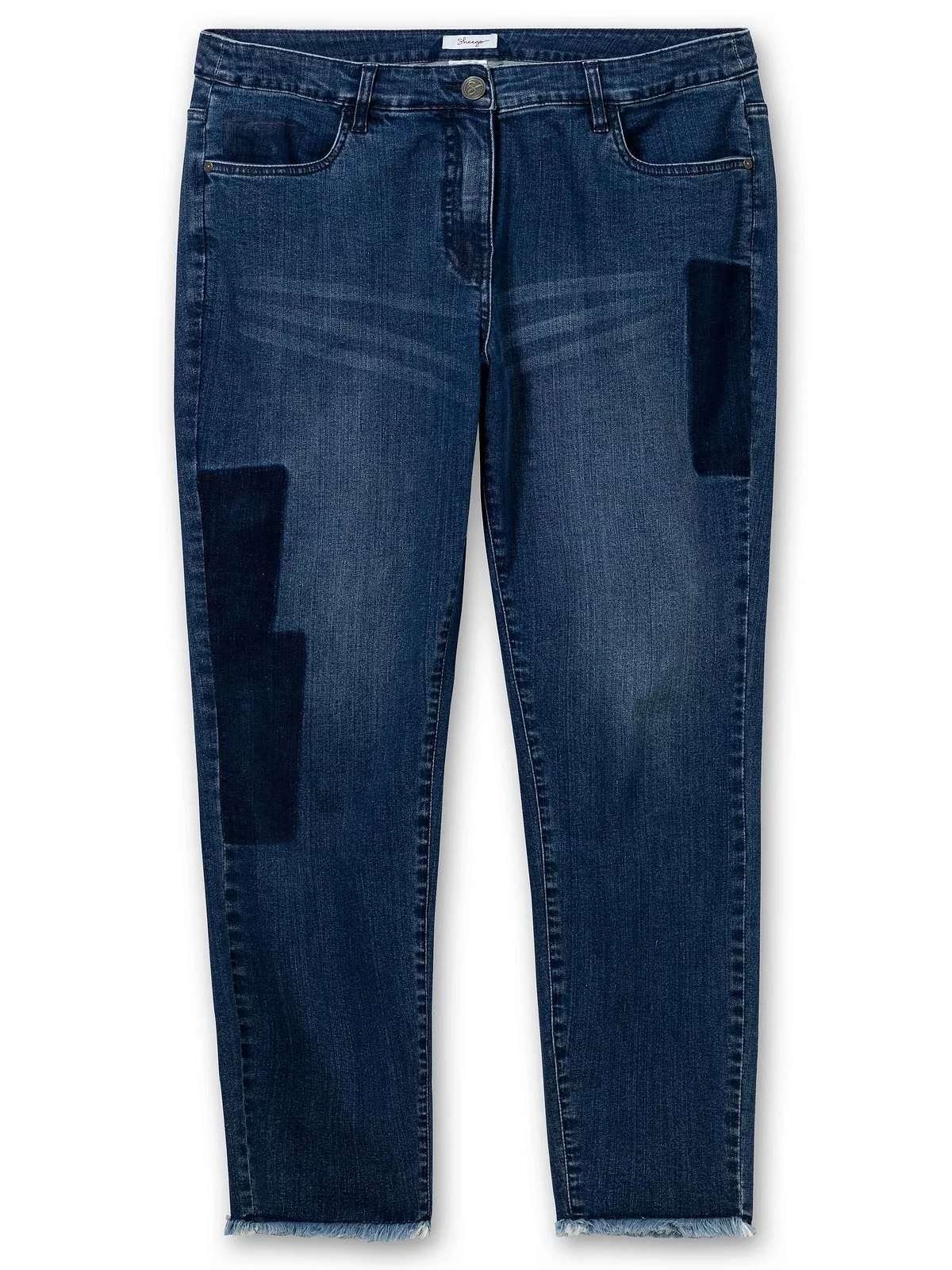 Sheego Stretch-Jeans "Große Größen", mit Patch-Optik und Fransensaum günstig online kaufen