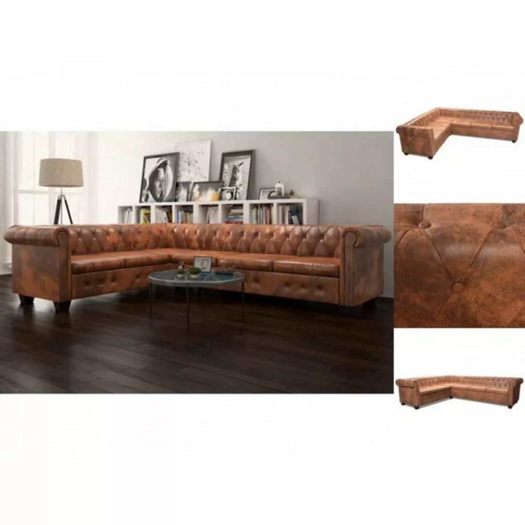 vidaXL Sofa Chesterfield Ecksofa 6-Sitzer Kunstleder Braun günstig online kaufen