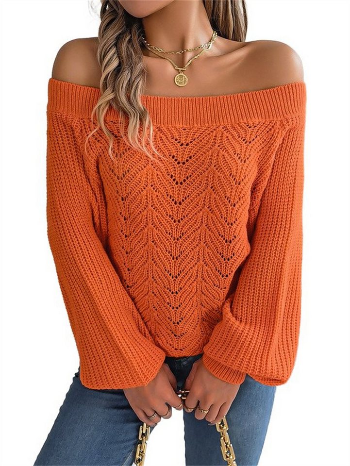 Zoclack Strickpullover Damen Pullover Sweater Hollow Langarm Schulterfreies günstig online kaufen