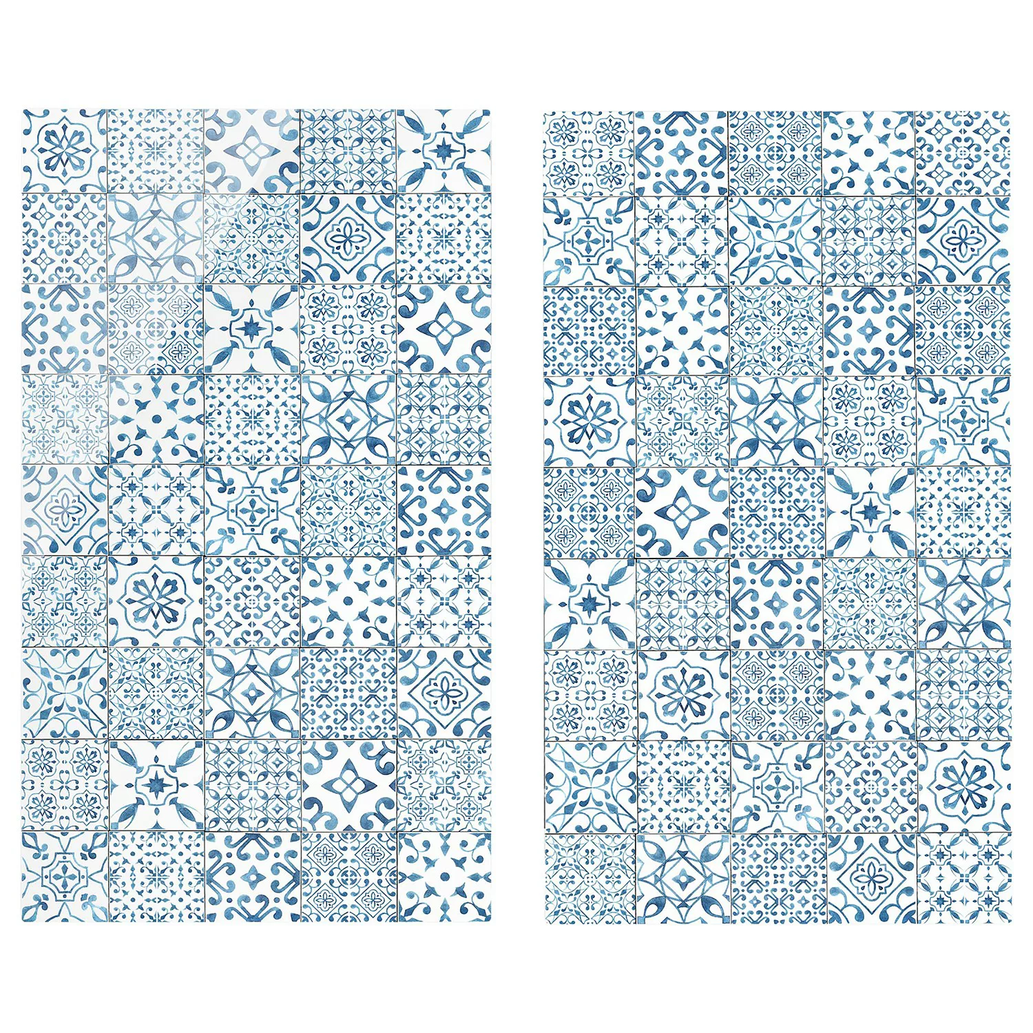 2-teilige Herdabdeckplatte Glas Fliesenoptik Musterfliesen Blau Weiß günstig online kaufen