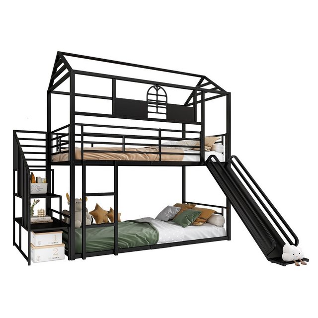 TavilaEcon Kinderbett Eisenrahmen-Etagenbett mit Dach und Fenster, 90x200cm günstig online kaufen