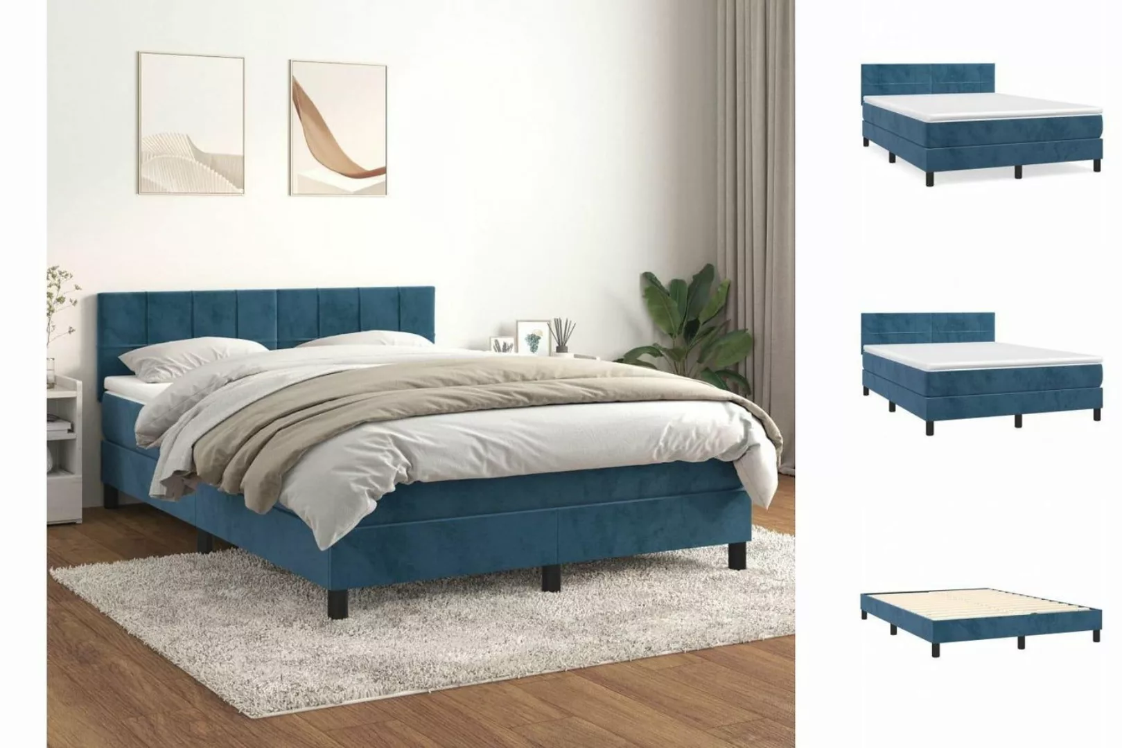 vidaXL Bettgestell Boxspringbett mit Matratze Dunkelblau 140x200 cm Samt Be günstig online kaufen