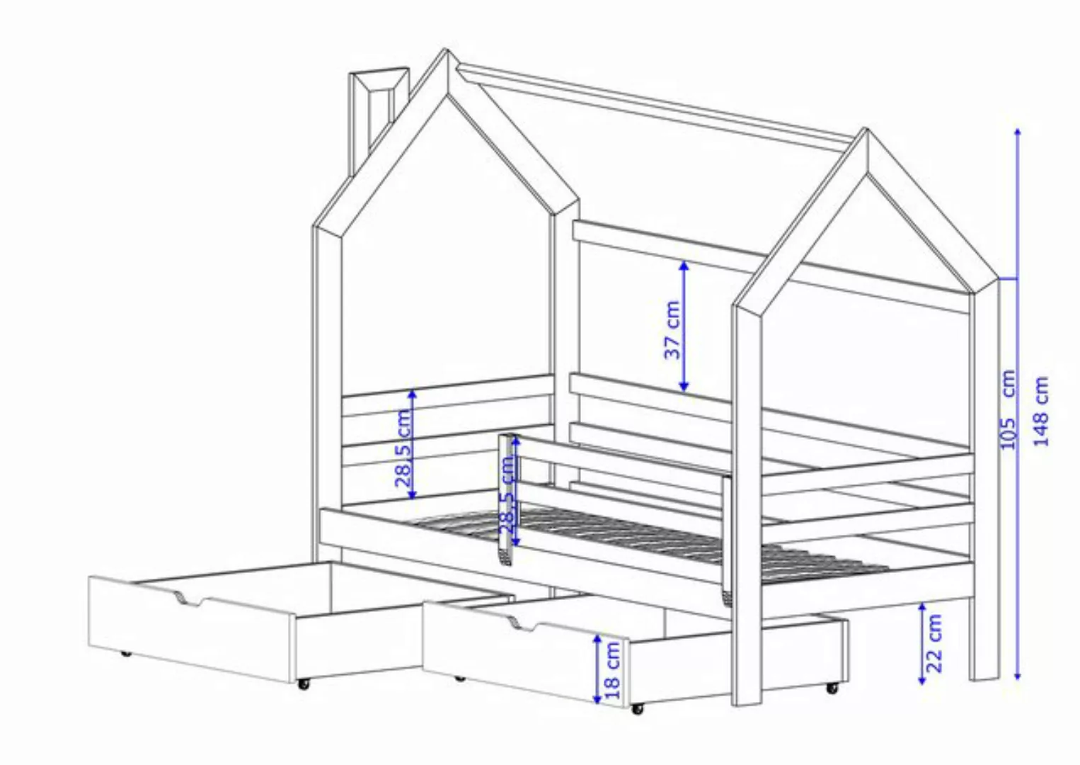 thematys Jugendbett Hausbett Kinderbett mit 2 Schubladen mit abnehmbaren Ra günstig online kaufen