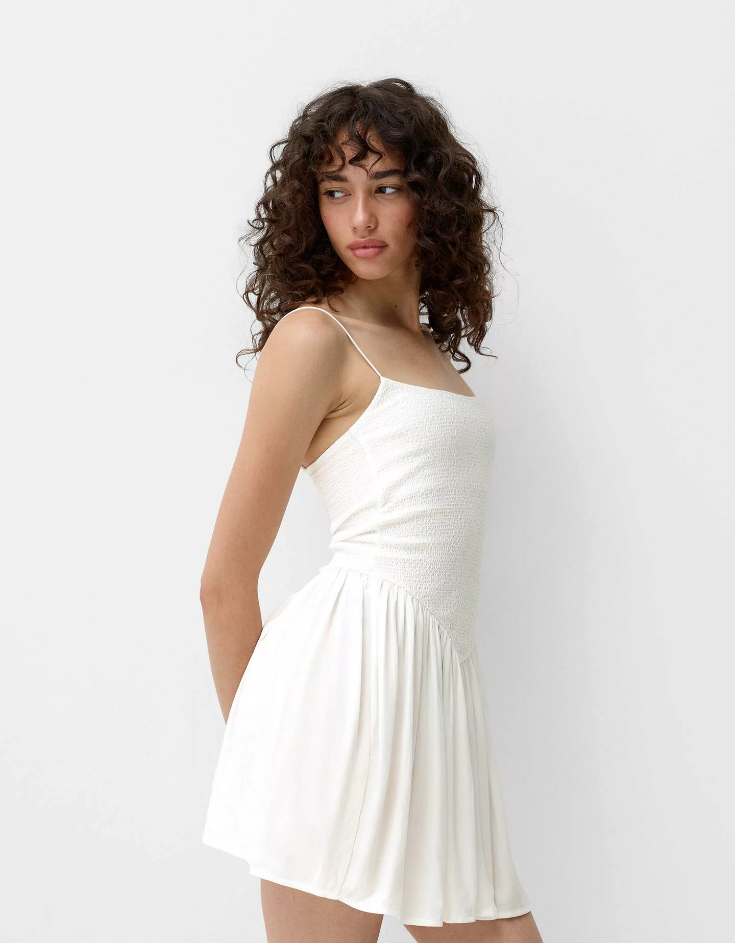 Bershka Midikleid Mit Trägern Damen Xs Weiss günstig online kaufen