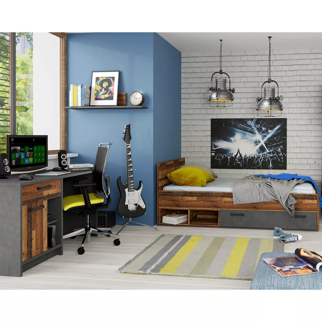 Jugendzimmer Set NELSON-129 mit Bett 90x200 und Schreibtisch, in grau mit H günstig online kaufen