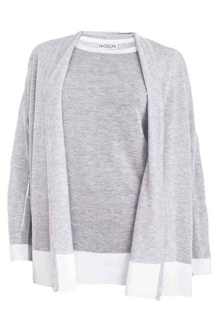 Passioni Cardigan Twinset in Grau mit weißem Abschluss günstig online kaufen