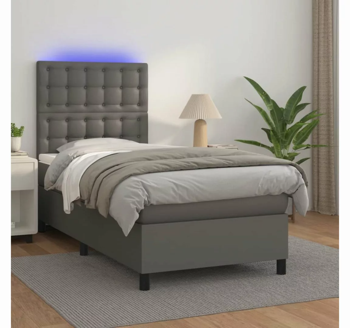 vidaXL Boxspringbett Boxspringbett mit Matratze & LED Kunstleder (90 x 190 günstig online kaufen