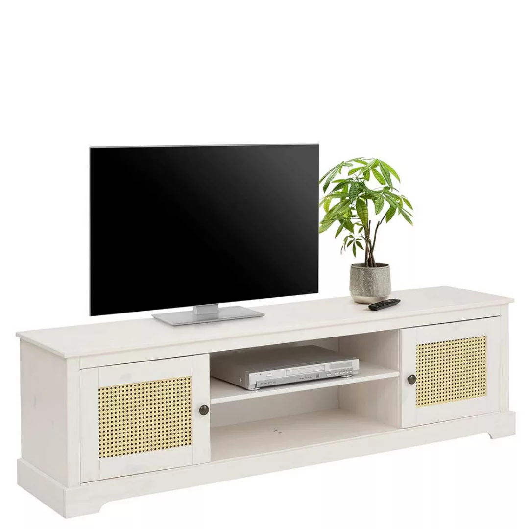 Fernsehmöbel in Weiß und Beige Rattan Geflechttüren günstig online kaufen