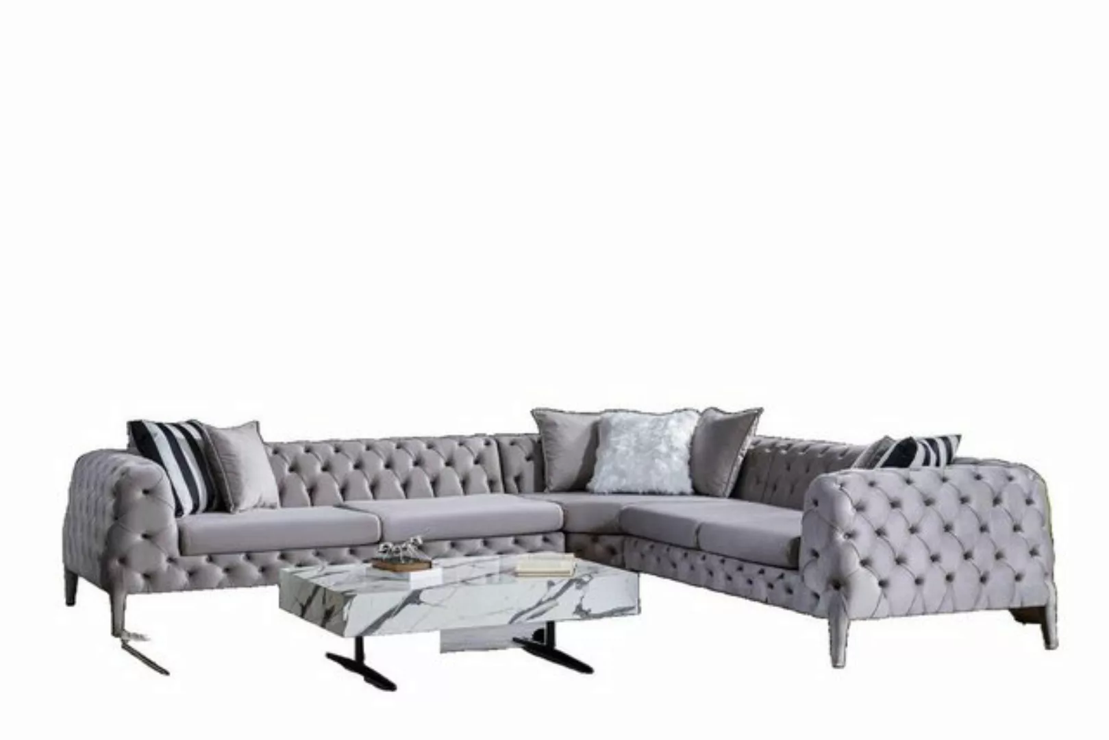 JVmoebel Ecksofa Graues Chesterfield Wohnzimmer L-Form Sofa Ecksofas Polste günstig online kaufen