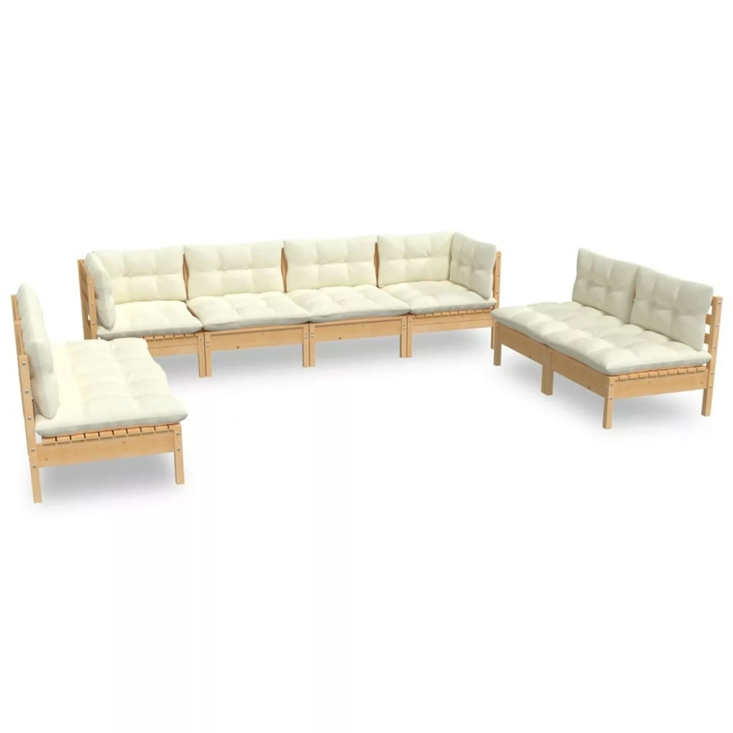 8-tlg. Garten-lounge-set Mit Creme Kissen Massivholz Kiefer günstig online kaufen