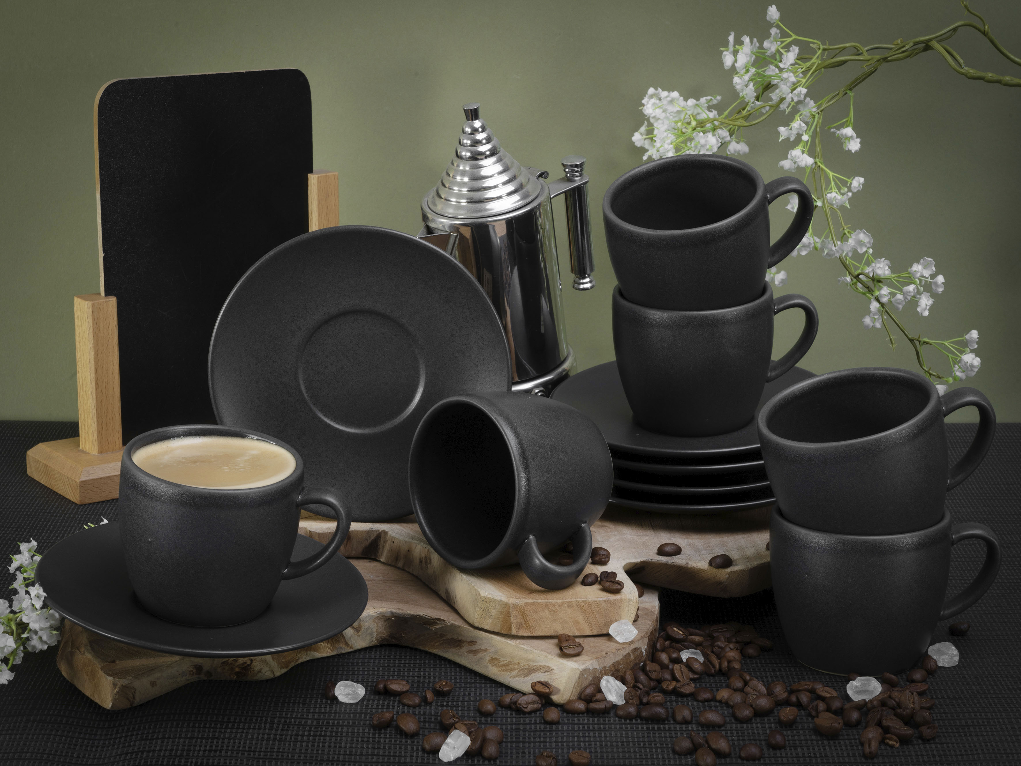 CreaTable Cappuccinotassen-Set Soft Touch schwarz Steinzeug 12 tlg. günstig online kaufen