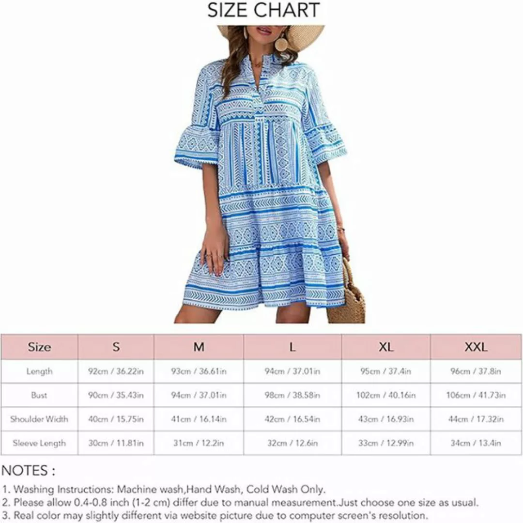 BlauWave Druckkleid Gestreiftes Kleid mit V-Ausschnitt und fünf Viertel-Ärm günstig online kaufen
