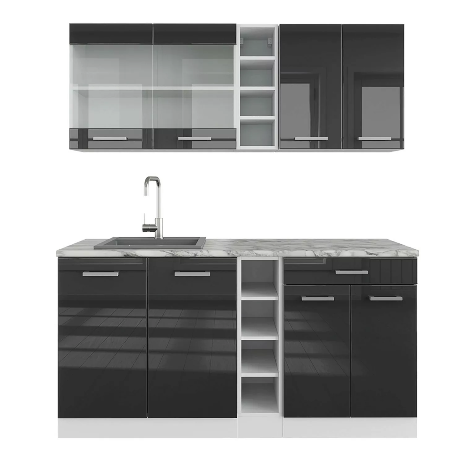 Vicco R-Line Singleküche Anthrazit Hochglanz/Weiß 160 cm AP Marmor günstig online kaufen