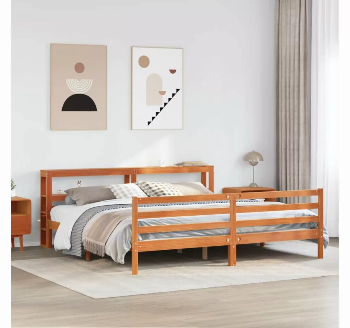 vidaXL Bett, Massivholzbett ohne Matratze Wachsbraun 180x200 Kiefernholz günstig online kaufen