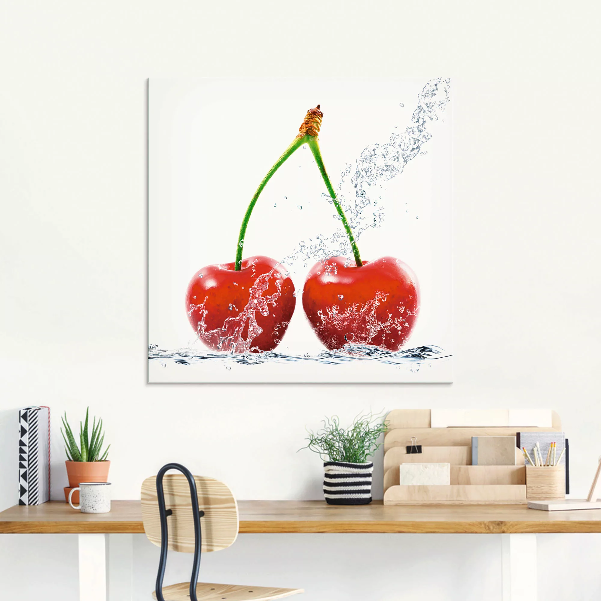 Artland Glasbild »Kirschen mit Spritzwasser«, Lebensmittel, (1 St.) günstig online kaufen