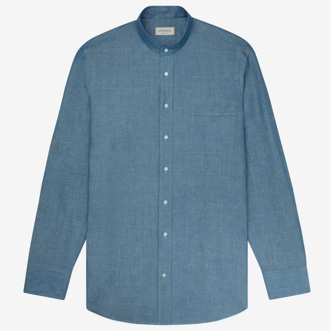 Hemd  einfarbig  marineblau leinen denim leinen aus der normandie, kragenfo günstig online kaufen