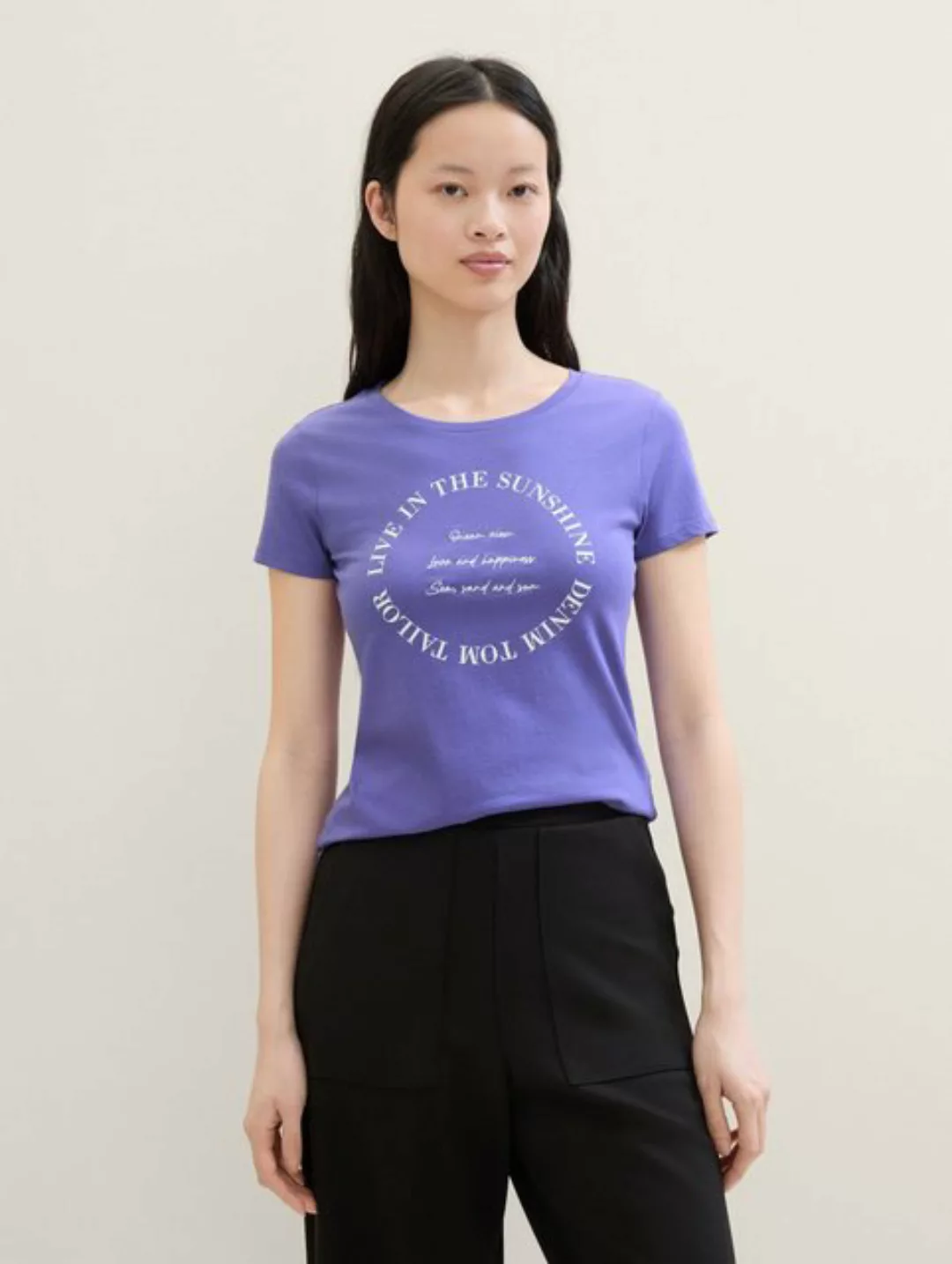 TOM TAILOR Denim Langarmshirt T-Shirt mit Print und Bio-Baumwolle günstig online kaufen