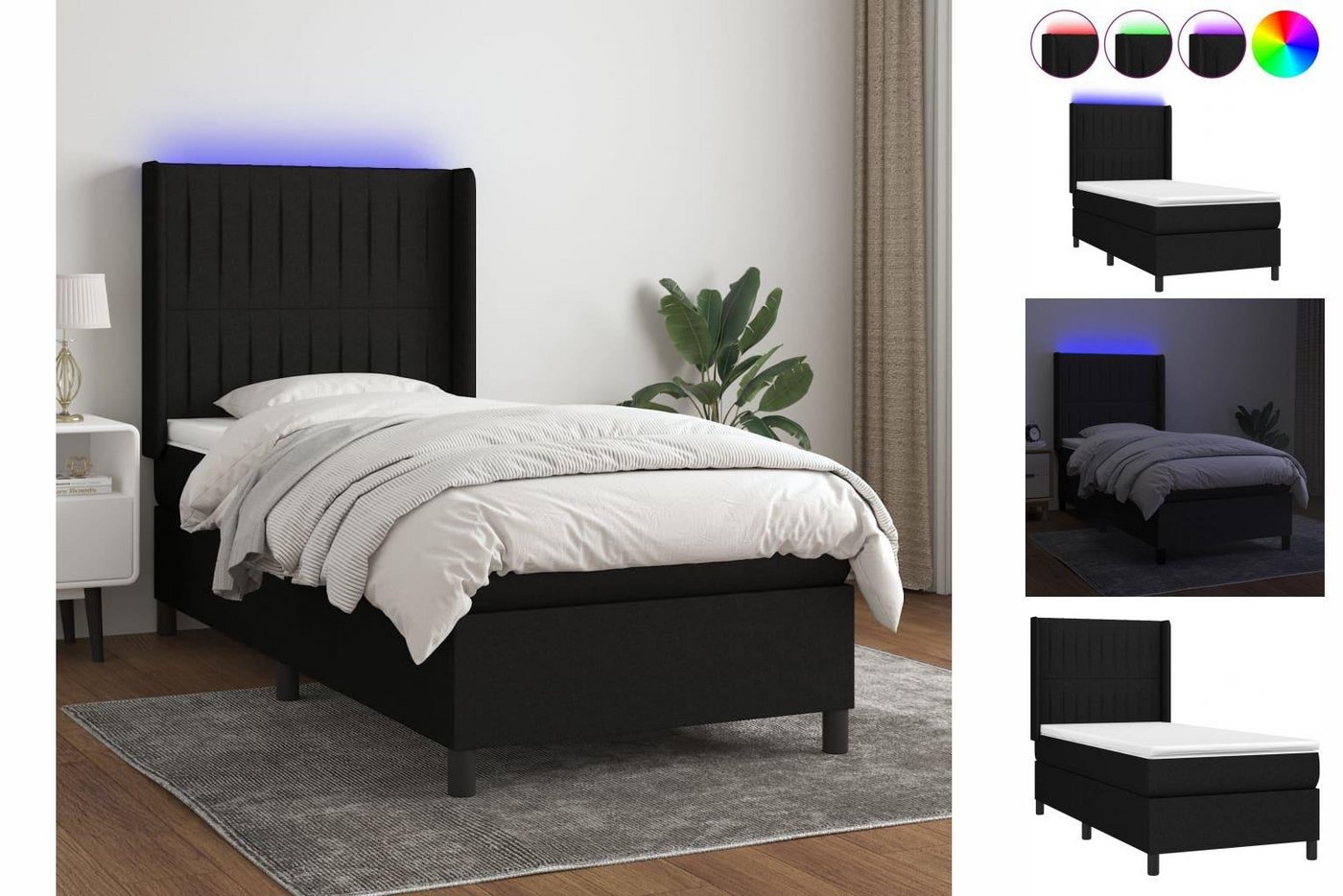 vidaXL Bettgestell Boxspringbett mit Matratze LED Schwarz 80x200 cm Stoff B günstig online kaufen