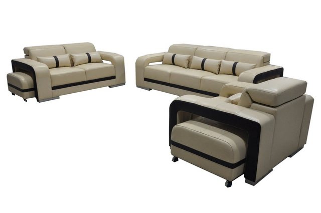 JVmoebel Sofa Sofa Leder Couch Polster Garnitur 3+2+1 Sitz Komplett Set Des günstig online kaufen