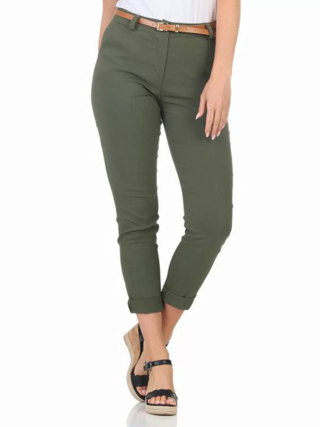 simarada Chinohose Damen Hose Gürtel 1028 2XL Olive günstig online kaufen