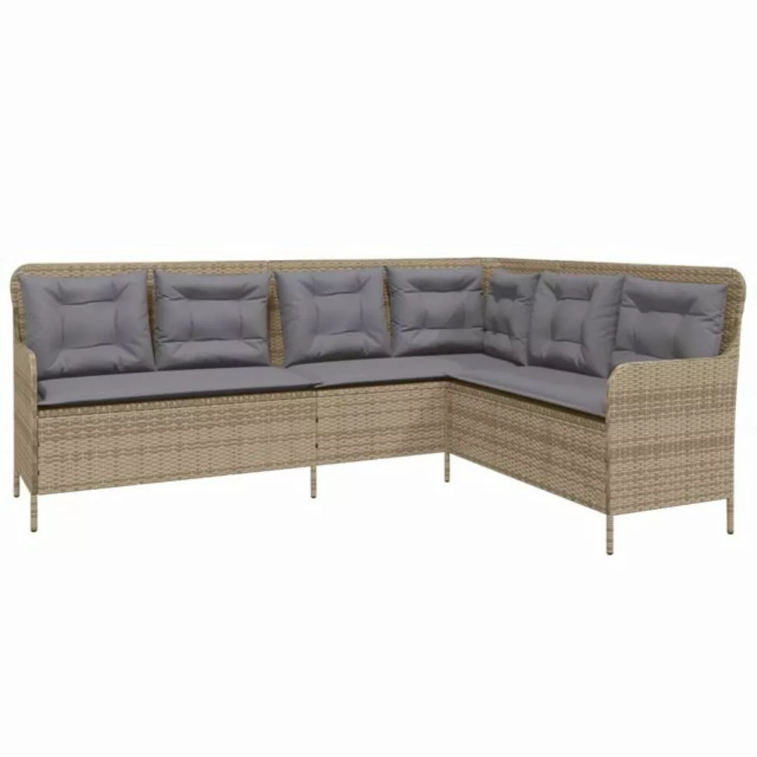 vidaXL Loungesofa Gartensofa in L-Form mit Kissen Beige Poly Rattan, 1 Teil günstig online kaufen