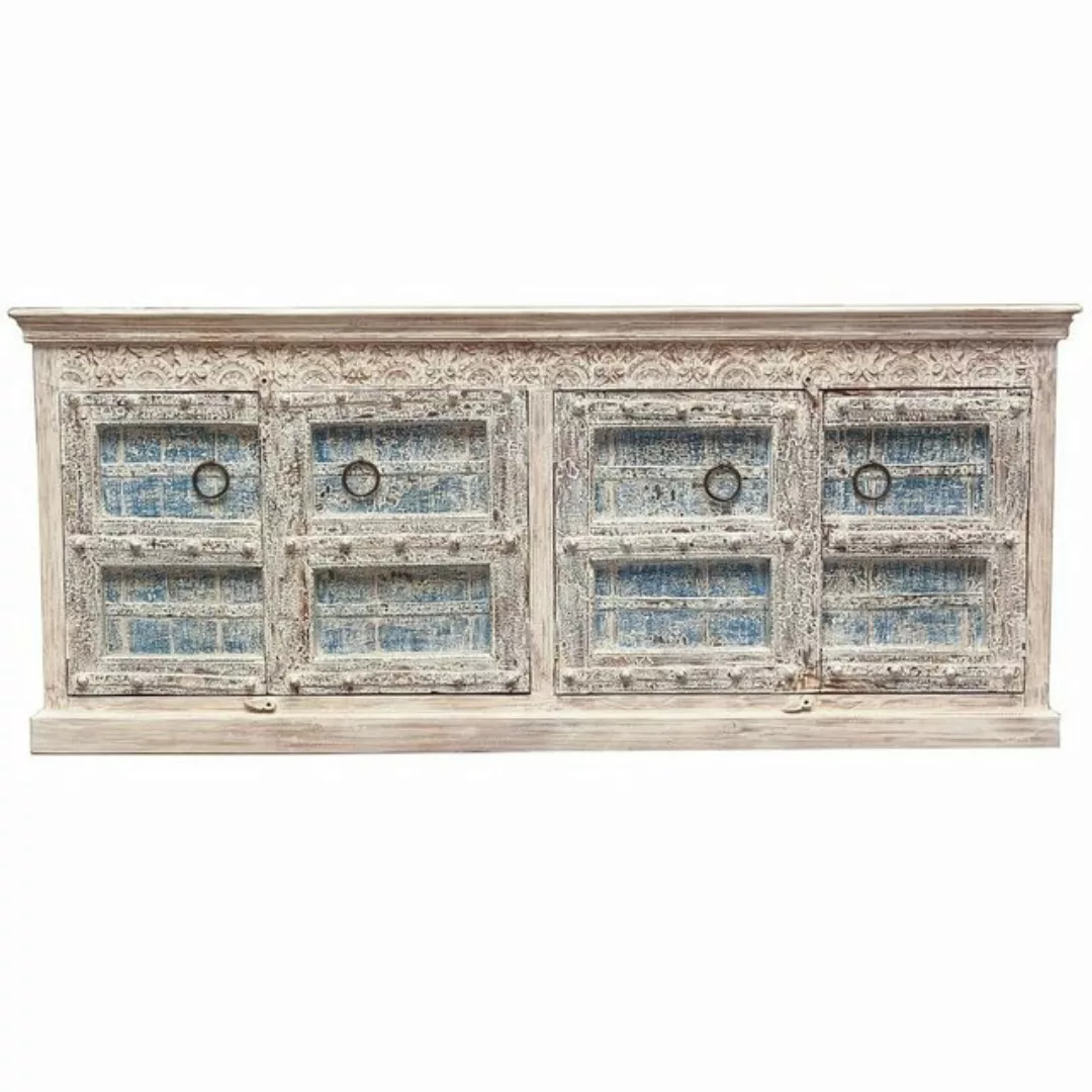 Oriental Galerie Unterschrank Weiß Blauwash Sideboard Tejas Indien 222 cm günstig online kaufen