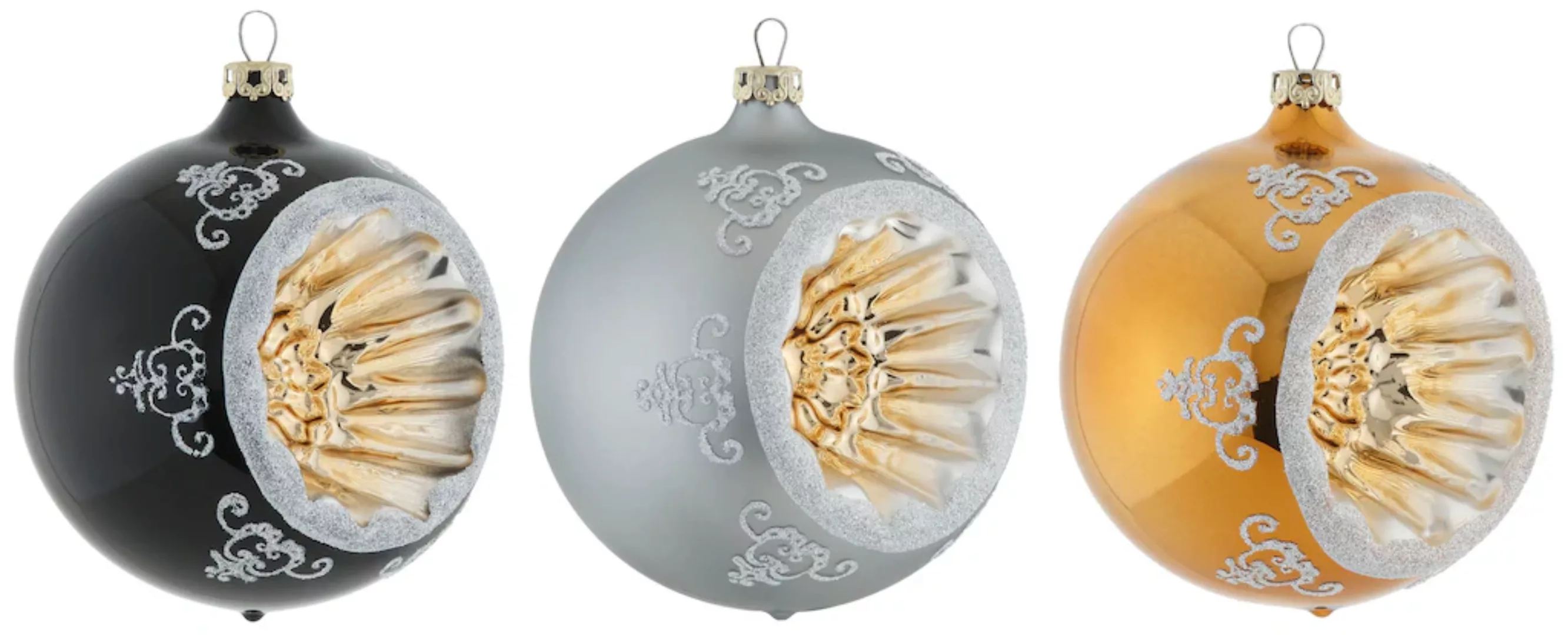 Thüringer Glasdesign Weihnachtsbaumkugel "Black&White&Gold, Weihnachtsdeko, günstig online kaufen