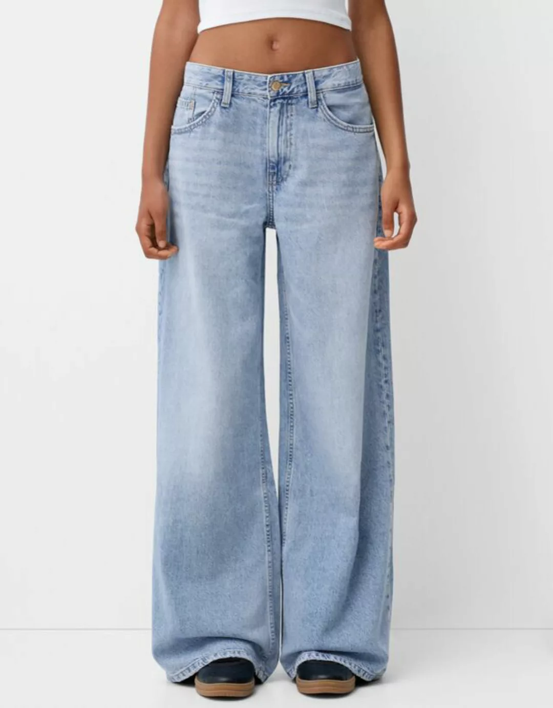 Bershka Wide-Leg-Jeans Damen 36 Ausgewaschenes Blau günstig online kaufen