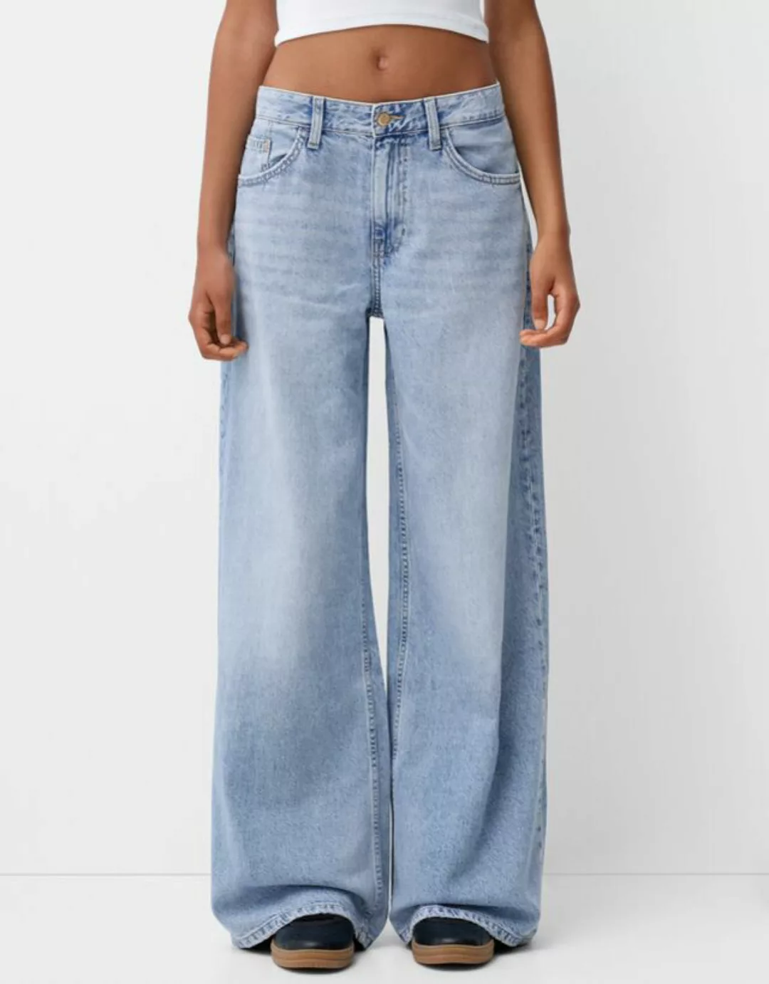 Bershka Wide-Leg-Jeans Damen 32 Ausgewaschenes Blau günstig online kaufen