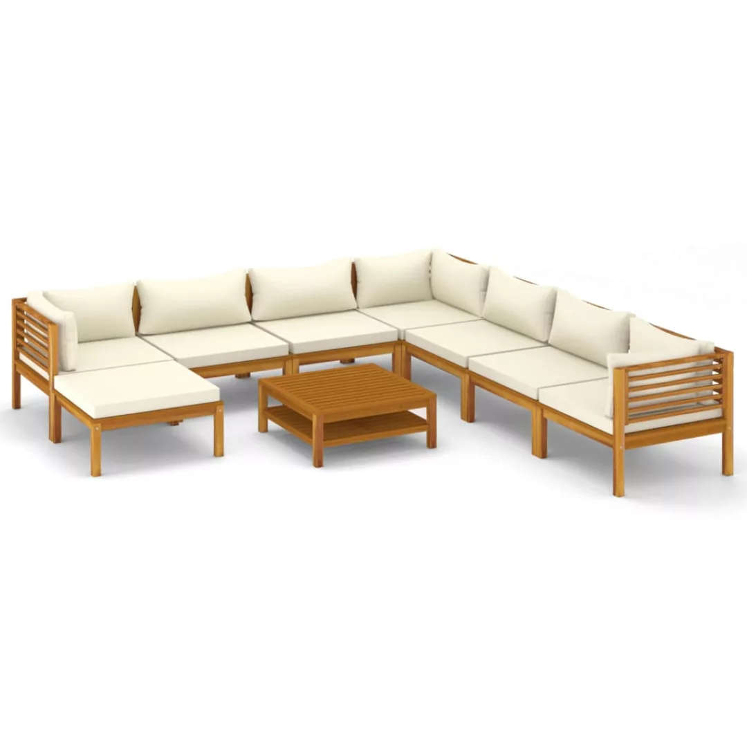 9-tlg. Garten-lounge-set Mit Creme Kissen Massivholz Akazie günstig online kaufen