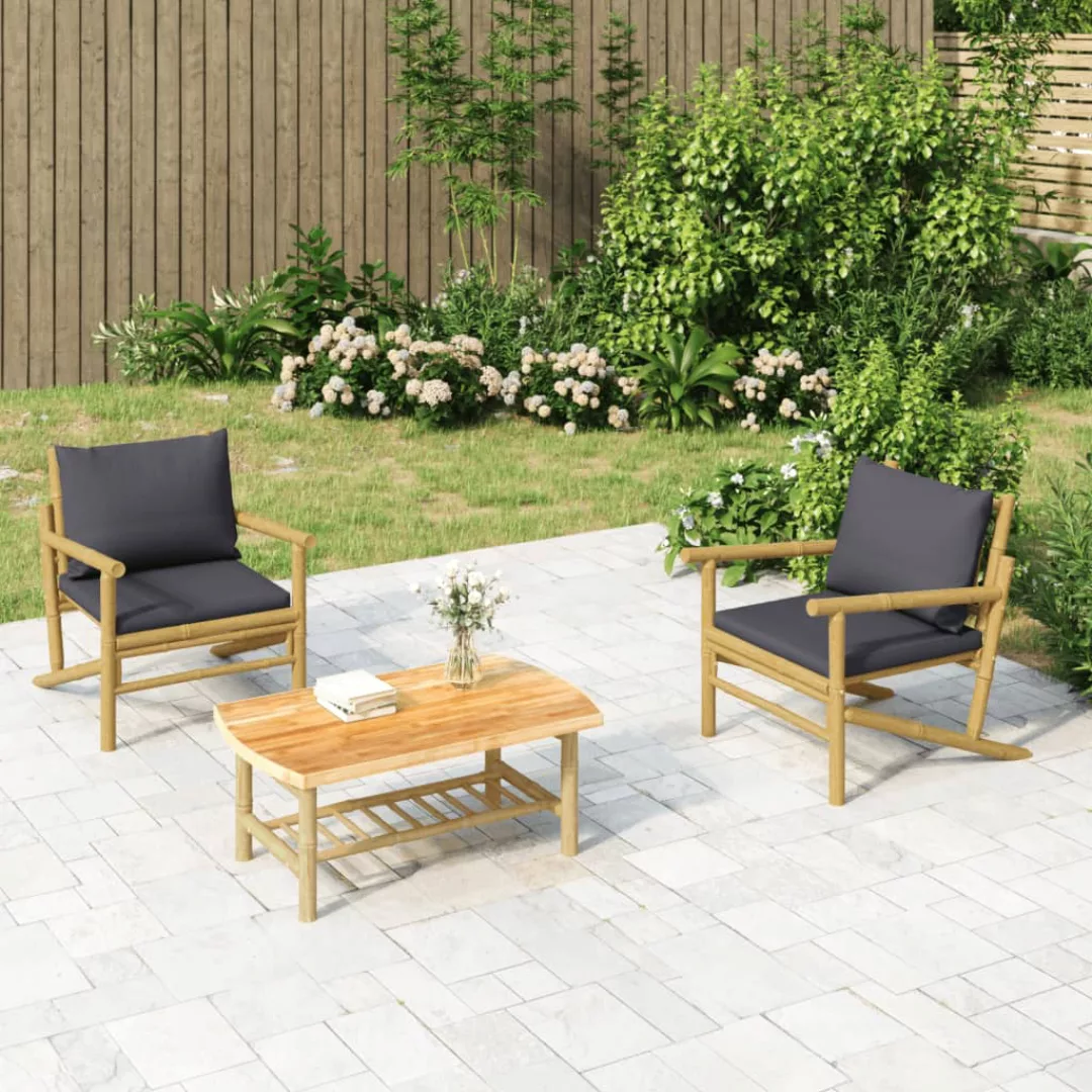 Vidaxl 3-tlg. Garten-lounge-set Mit Dunkelgrauen Kissen Bambus günstig online kaufen