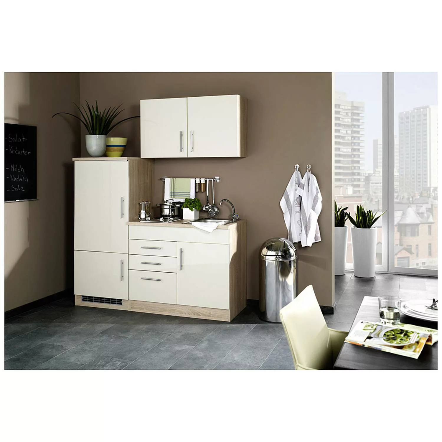 Single Küchenzeile 160 TERAMO-03 Hochglanz Creme B x H x T ca. 160 x 200 x günstig online kaufen