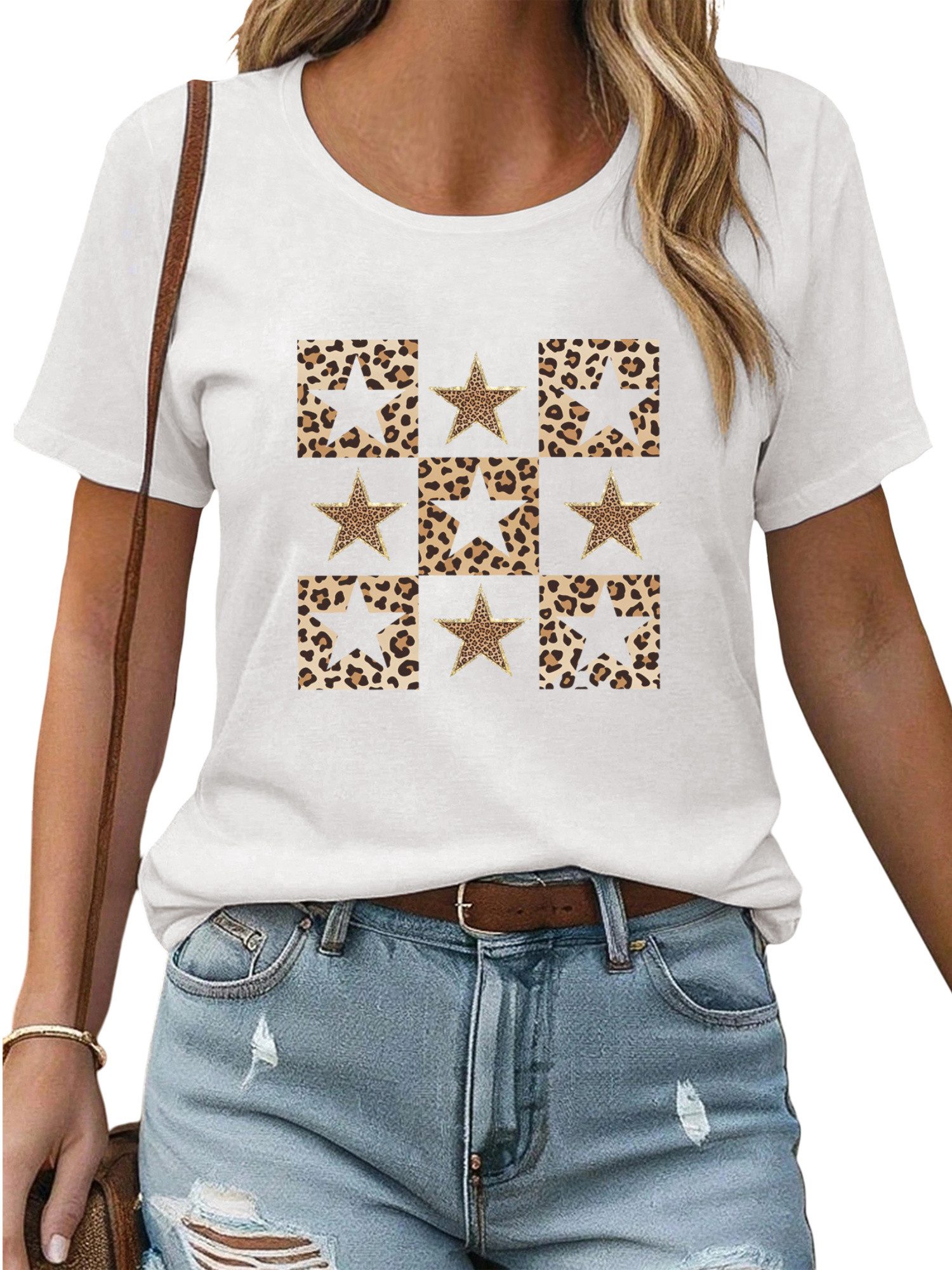 PYL Rundhalsshirt Damen Sommer Kurzarmbluse Locker günstig online kaufen