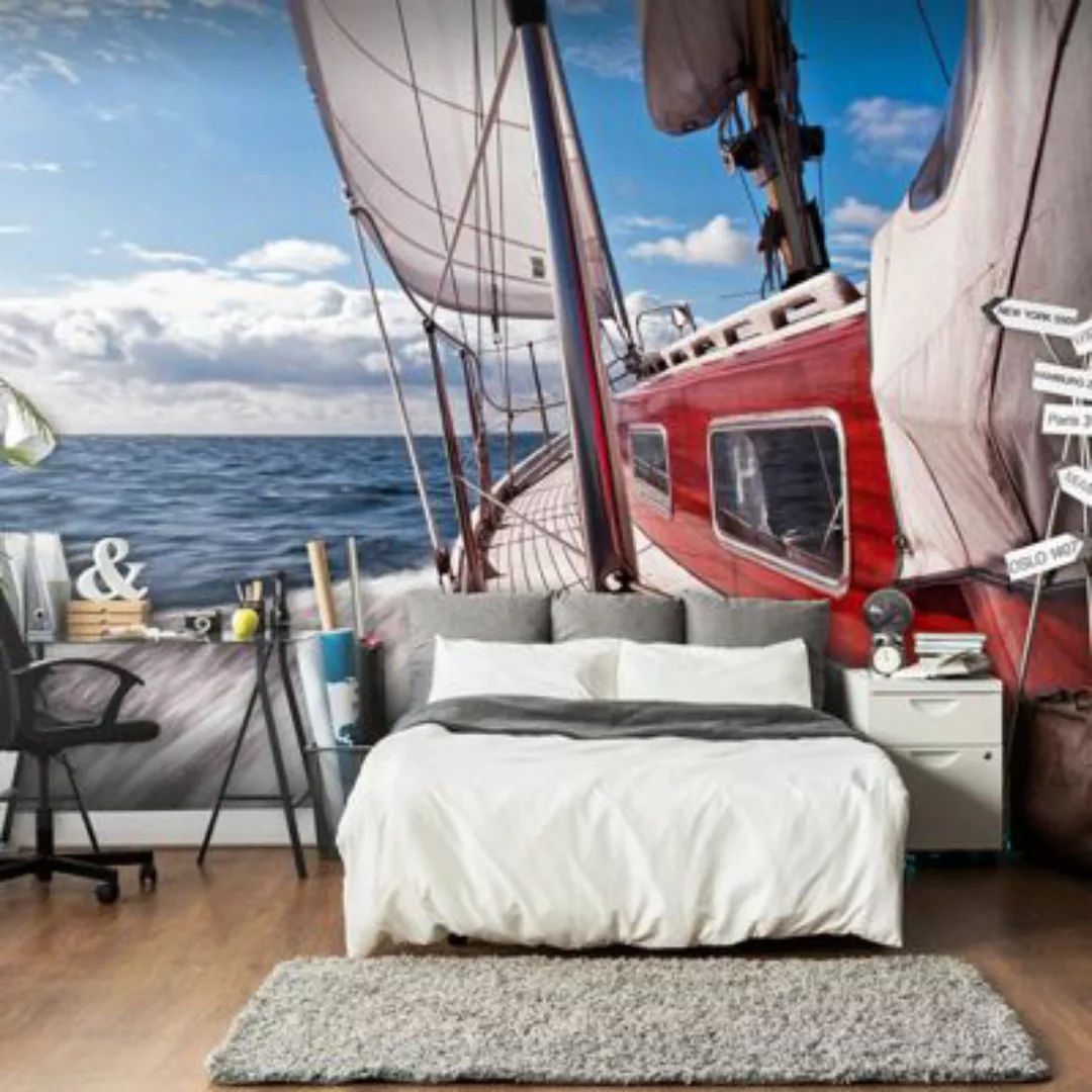 artgeist Fototapete Ein Boot auf hoher See mehrfarbig Gr. 300 x 231 günstig online kaufen