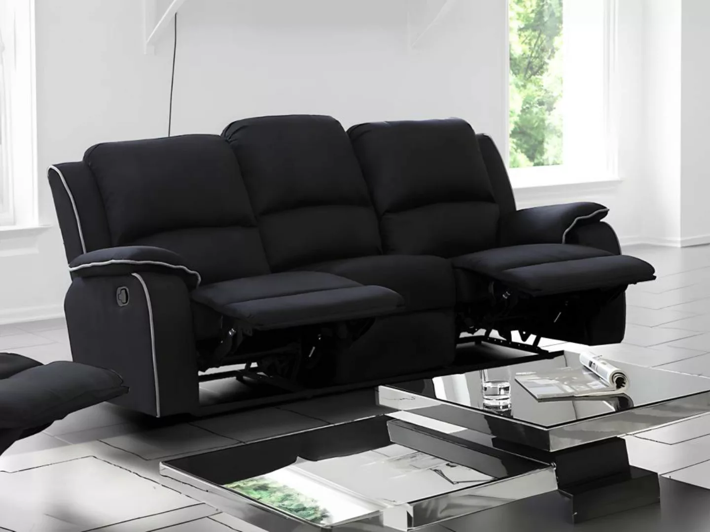 Relaxsofa 3-Sitzer - Microfaser - Schwarz - HERNANI günstig online kaufen