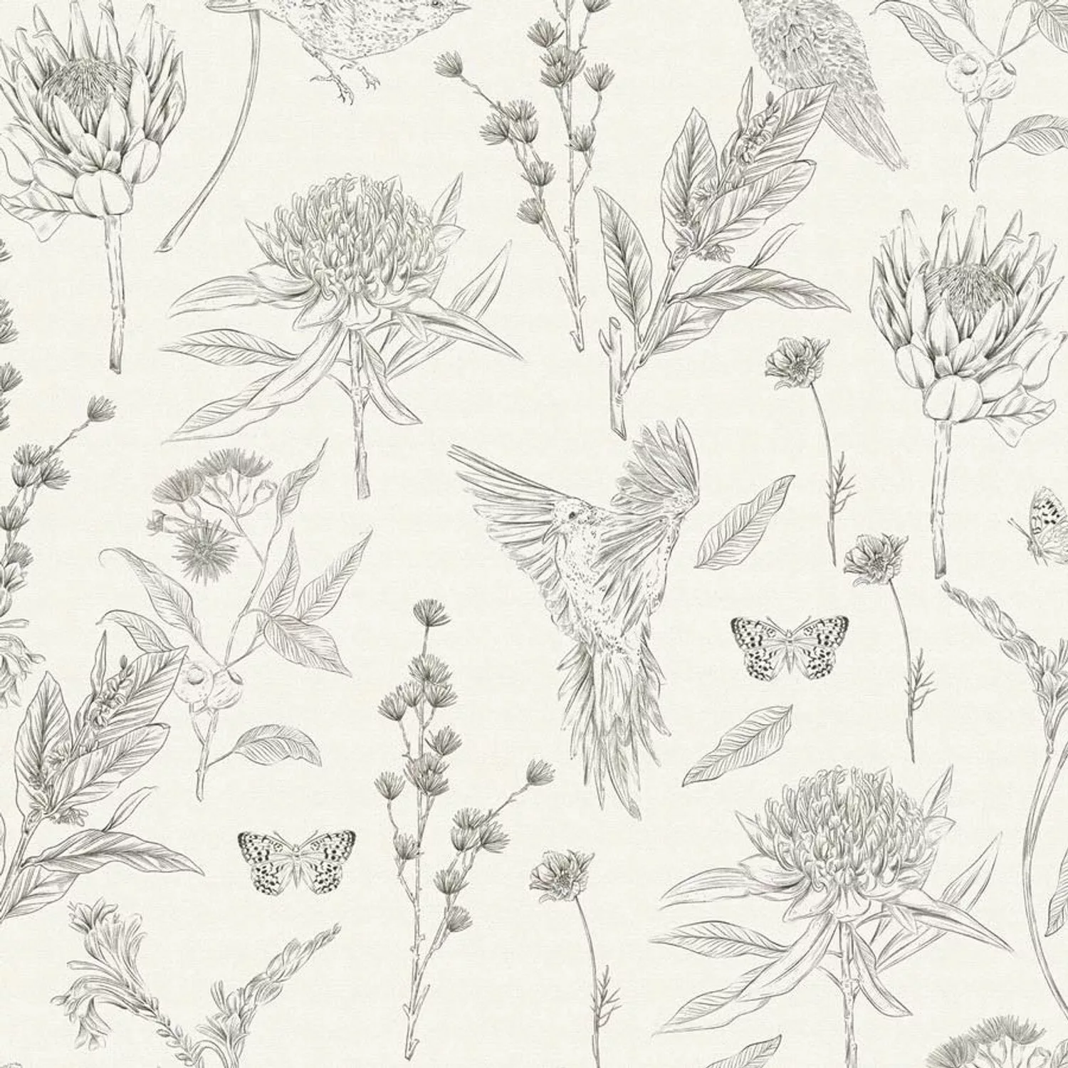 Bricoflor Vintage Blumentapete Aus Vlies Wildblumen Tapete Schwarz Weiß Vli günstig online kaufen