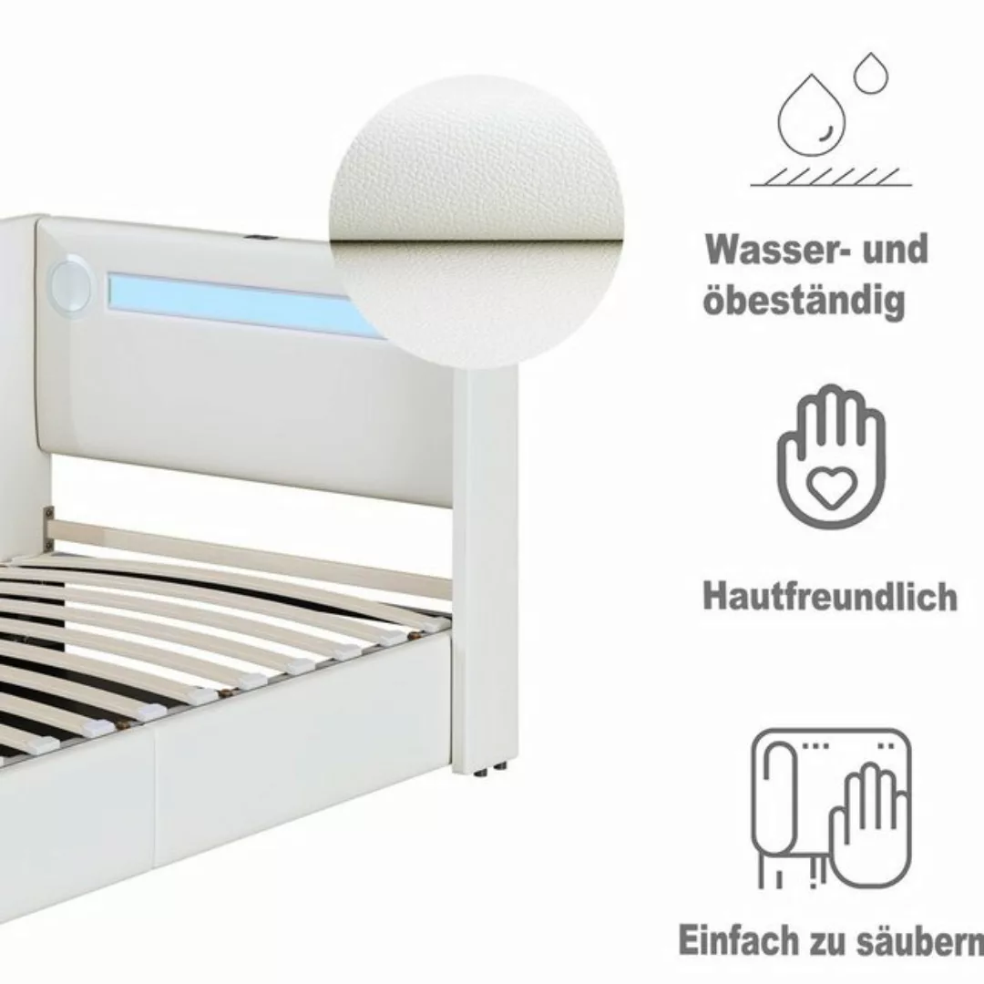 Odikalo Polsterbett Stauraumbett 140x200 LED Bluetooth-Player USB PU-Leder günstig online kaufen