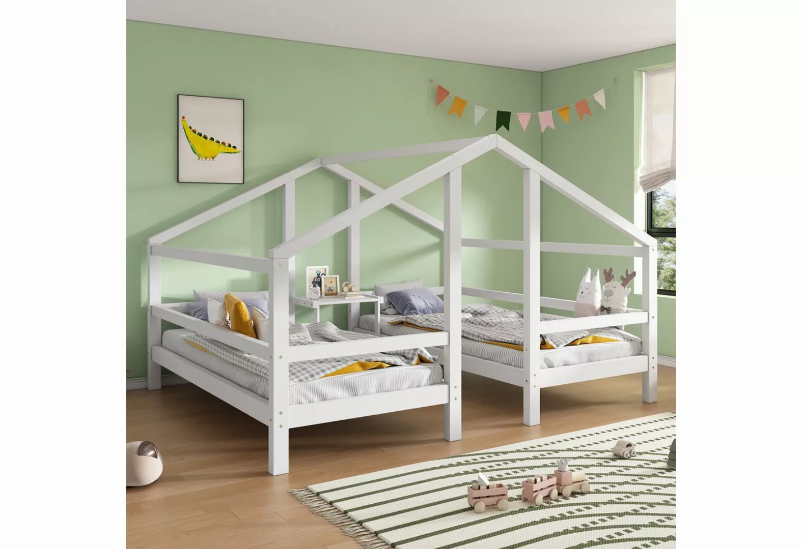 SOFTWEARY Kinderbett Hausbett mit 2 Schlafgelegenheiten und Rollrost (90x20 günstig online kaufen