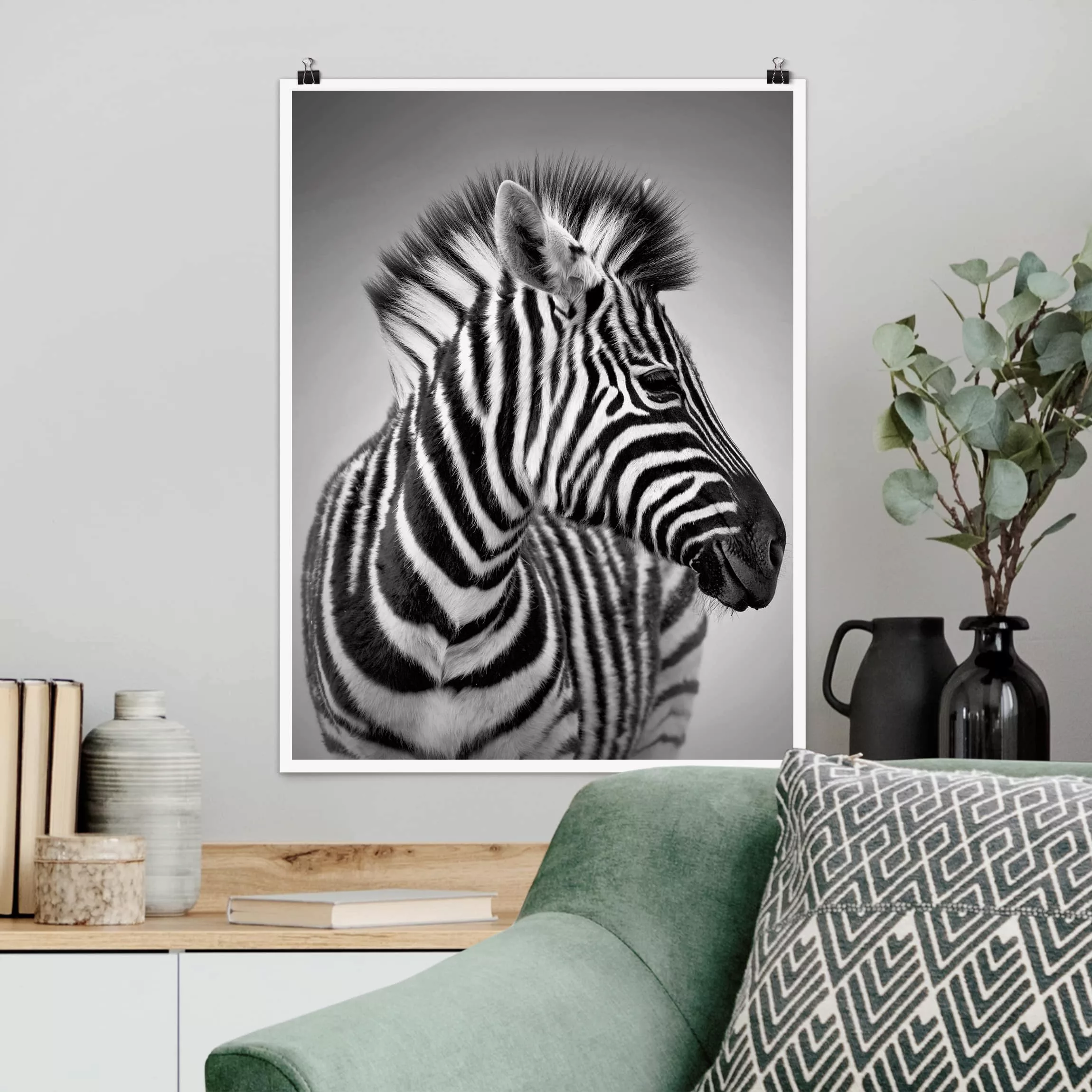 Poster Tiere - Hochformat Zebra Baby Portrait II günstig online kaufen