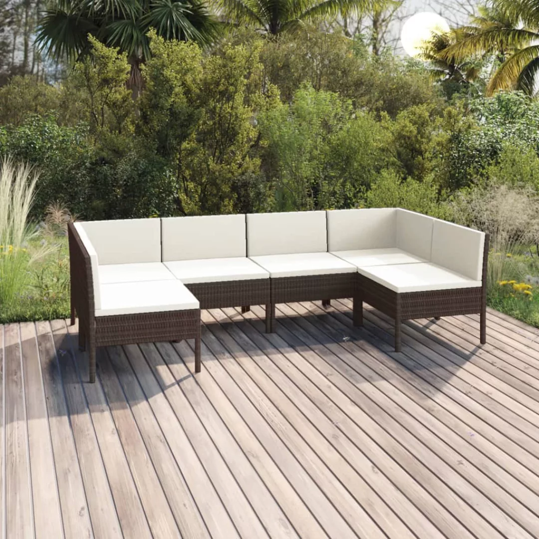 6-tlg. Garten-lounge-set Mit Auflagen Poly Rattan Braun günstig online kaufen