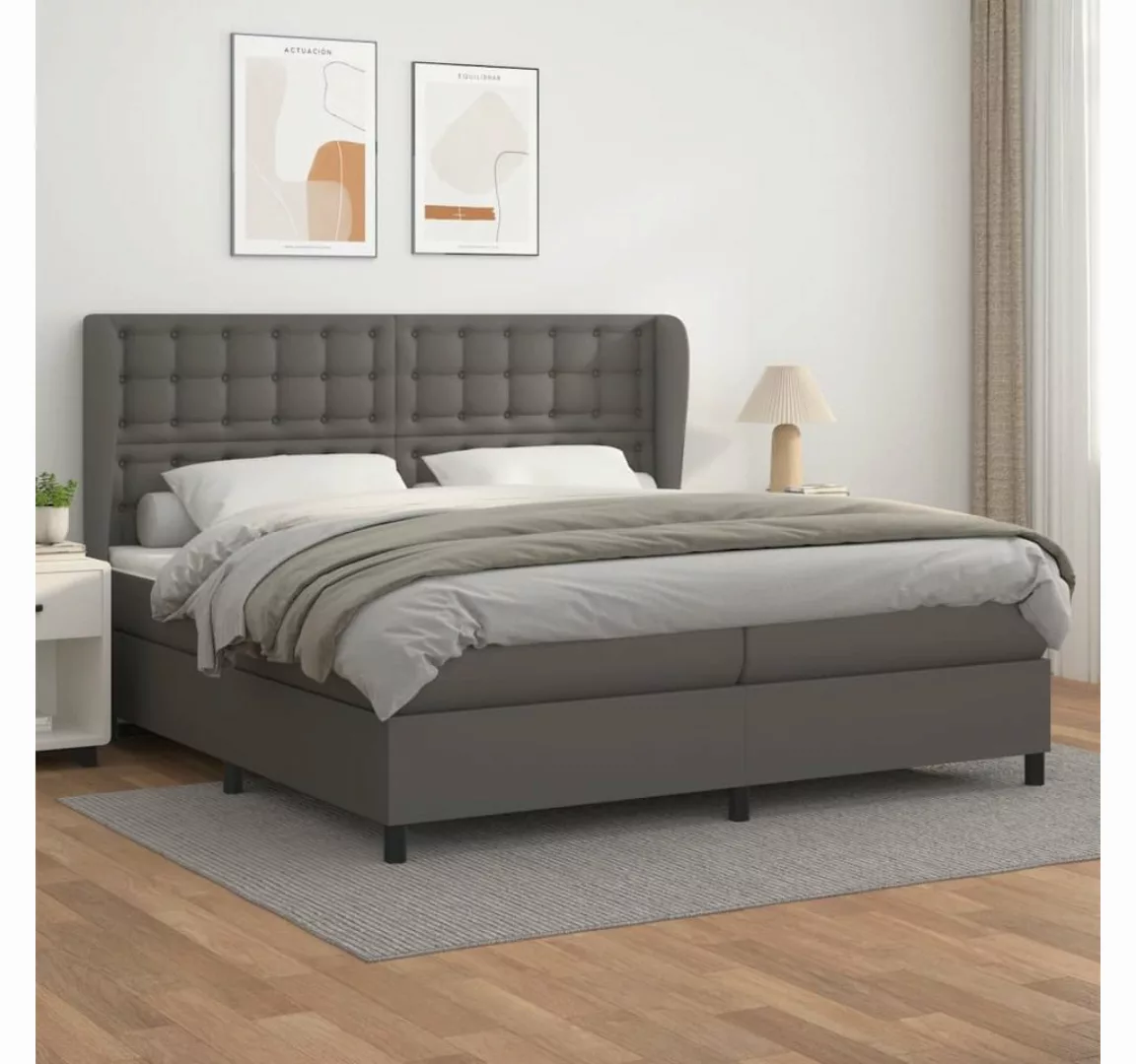 vidaXL Boxspringbett, Boxspringbett mit Matratze Grau 200x200 cm Kunstleder günstig online kaufen