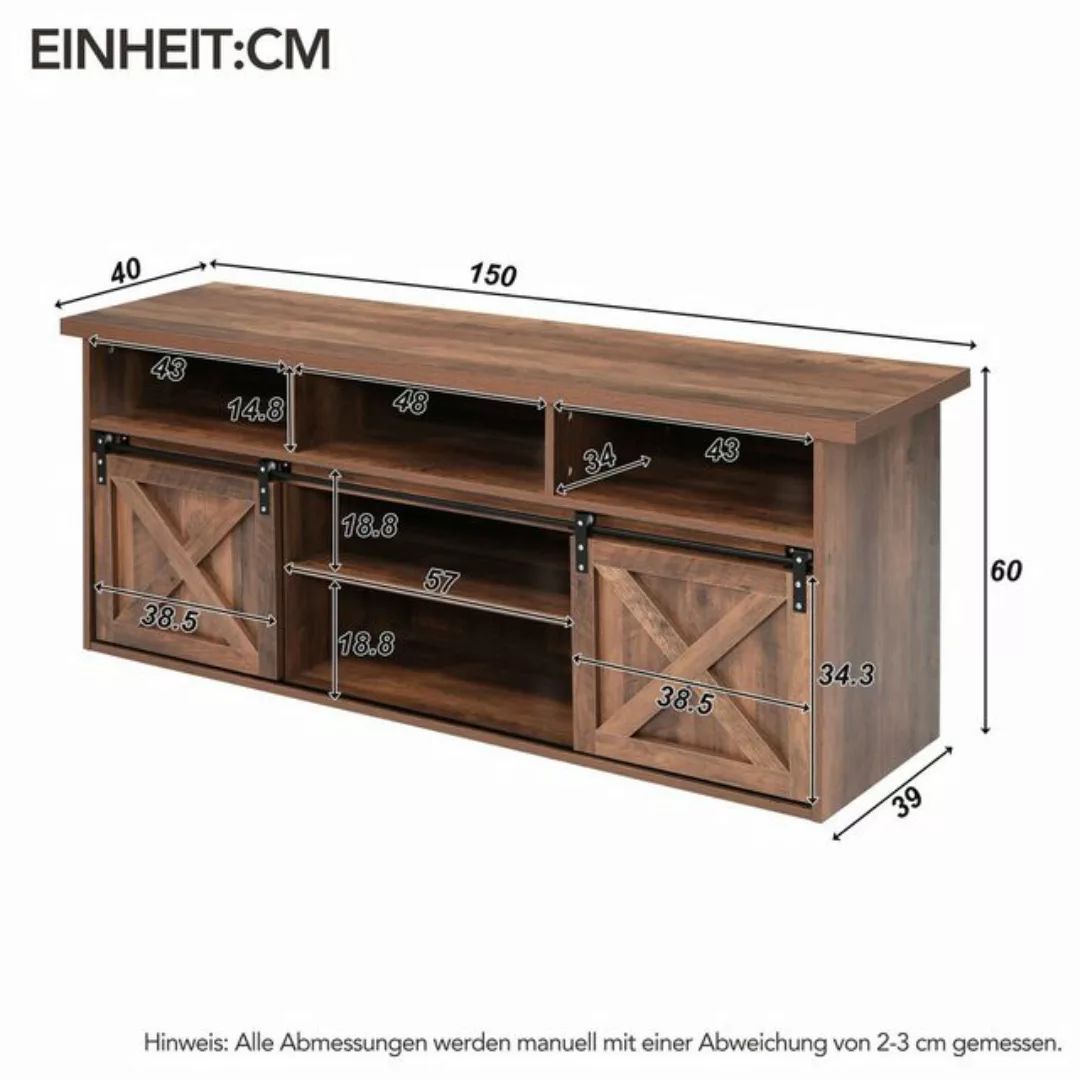 EXTSUD TV-Schrank 1,5 Meter TV-Schrank mit 2 Schiebetüren, 9 Stauraumfächer günstig online kaufen