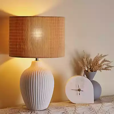 Pauleen Timber Glow Tischlampe Bambus, Keramikfuß günstig online kaufen