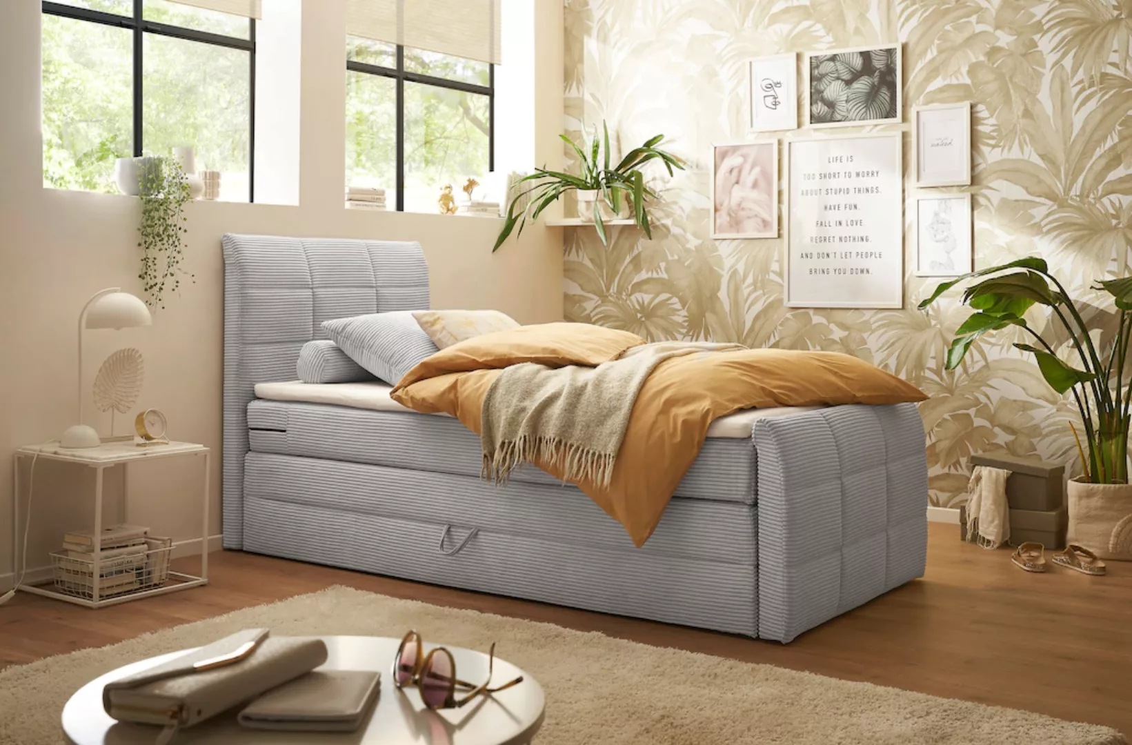 ED EXCITING DESIGN Boxspringbett "Bolivia", harte Seite mit Kokosmatte, wei günstig online kaufen