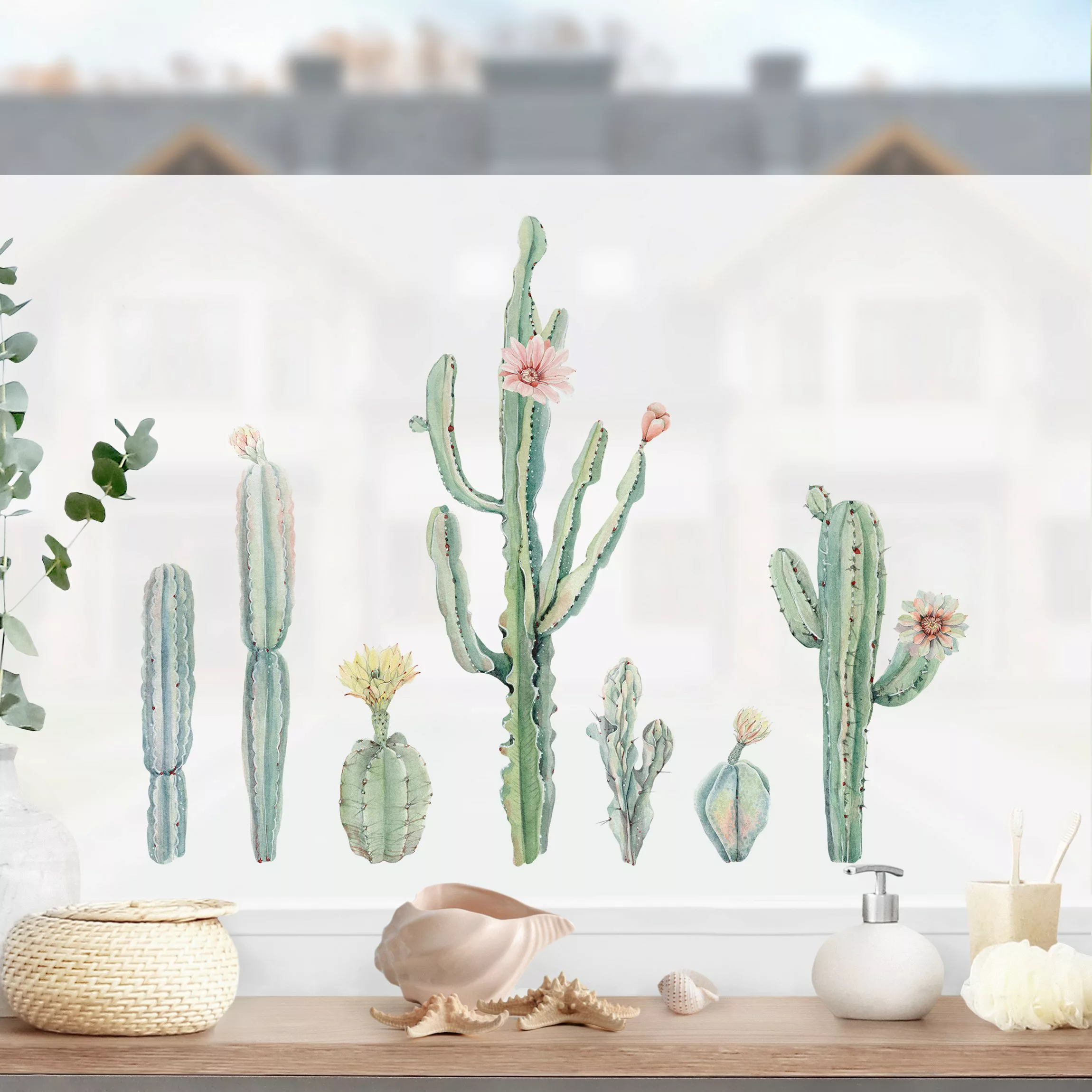 Fensterfolie Aquarell Kaktus Blüten günstig online kaufen