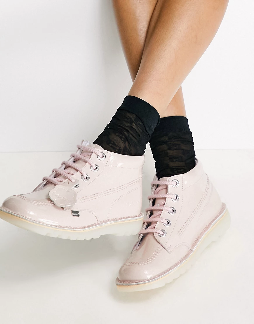 Kickers – Kick Hi – Lacklederstiefel in Rosa günstig online kaufen