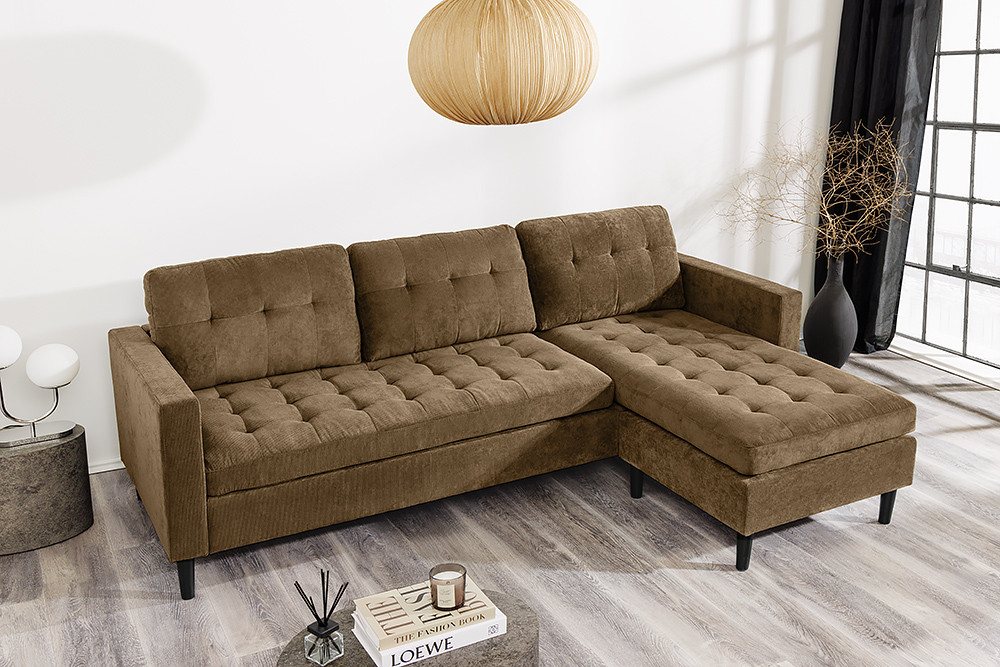 riess-ambiente Ecksofa STOCKHOLM 220cm braun · Couch mit Cordbezug und Fede günstig online kaufen