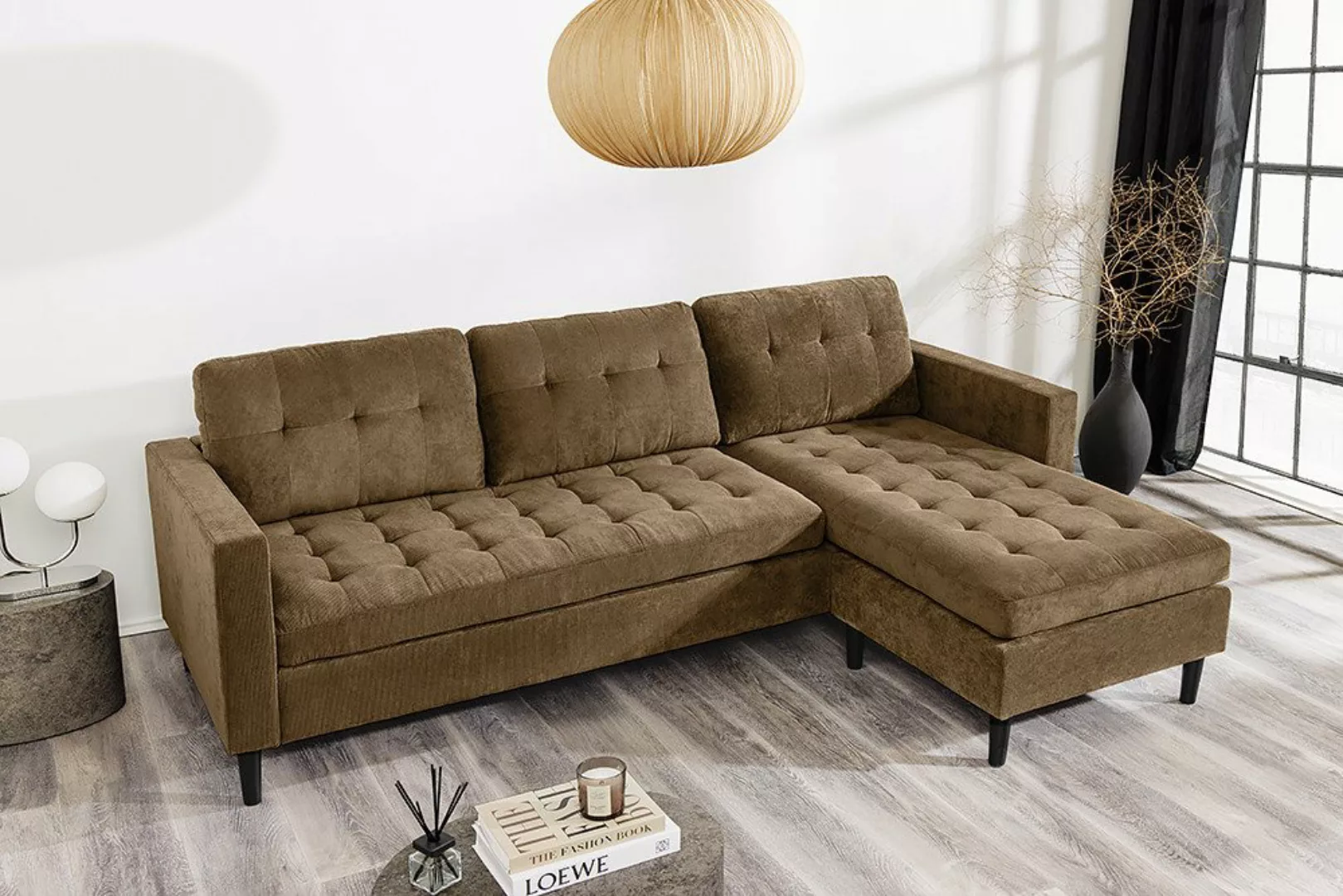 riess-ambiente Ecksofa STOCKHOLM 220cm braun · Couch mit Cordbezug und Fede günstig online kaufen